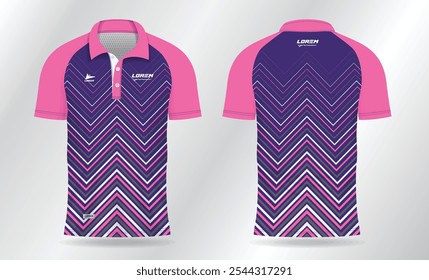 blue and pink background pattern for polo jersey shirt mockup template design. sport uniform in front view and back view.