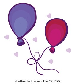 Blue and pink balloon in love vector or color illustration