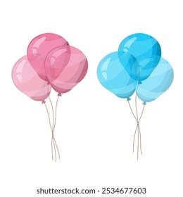 Blue and pink balloons for Gender Reveal Party, Event decoration, greetings, anvitations, Baby Shower, holiday, Birthday. Helium ballon gift. Cartoon stile. Vector illustration.