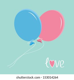 Blue and pink balloons. Love card. Vector illustration.