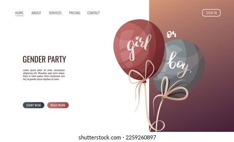 Blue and pink balloons with words "boy" and "girl" on it. Gender party, Baby waiting, pregnancy concept. Vector illustration for poster, banner, website.