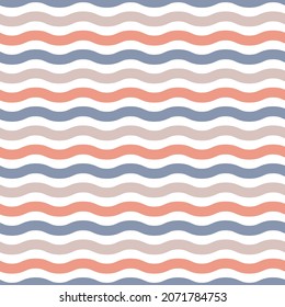 Blue, pink and beige waves seamless pattern. Minimalist and childish design for fabric, textile, wallpaper, bedding, swaddles or gender-neutral apparel.