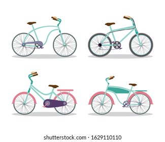 blue and pink bikes set design, Vehicle bicycle cycle healthy lifestyle sport and leisure theme Vector illustration