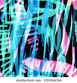 Blue, pink, black seamless texture with stripes. Abstract vector background.