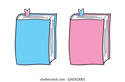 Blue and pink book with blank cover and bookmarks isolated cartoon vector illustration