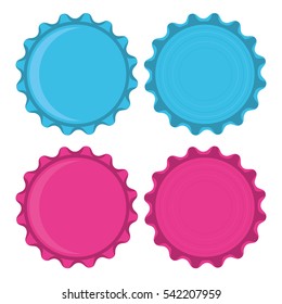 blue and pink bottle caps isolated on white background