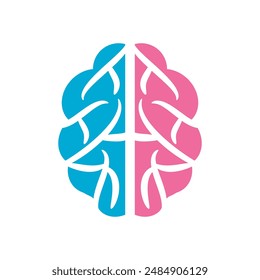 Blue and pink brain illustration for strategy, growth, innovation concepts suitable for educational materials, presentations, mental health resources, business content