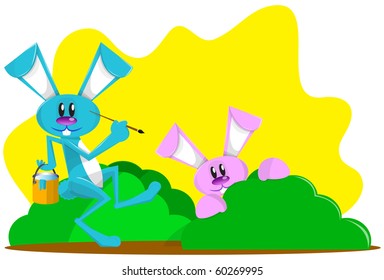 blue and pink bunnies