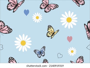 blue and pink butterfly hand drawn design