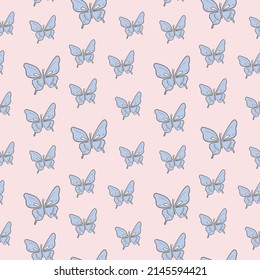 Patrón vectorial de mariposa azul y rosa que se repite sin problemas.