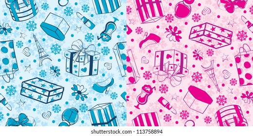 Blue and pink Christmas shopping pattern