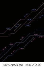 Blue and pink circuit board on black technology abstract background. 