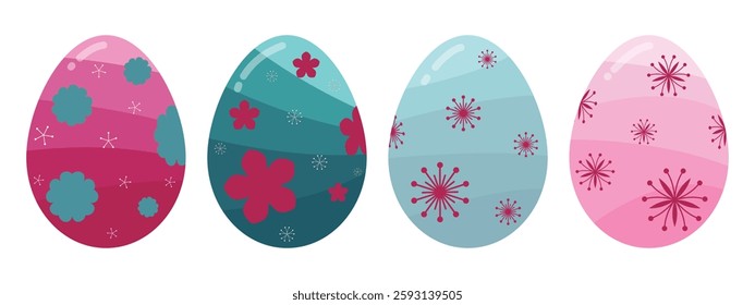 Blue And Pink Color Easter Eggs With Flowers Decorations