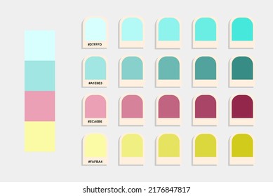 Blue pink color palette, pastel colors catalog, colour matching, rgb pantone colors, harmonious colours palette sample, design and edit idea, compatible color codes