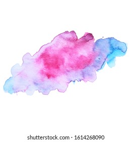 Blue pink color watercolor brush paint paper texture vector isolated splash on white background for banner, poster, wallpaper. Abstract hand drawn colorful stylized water art illustration for design