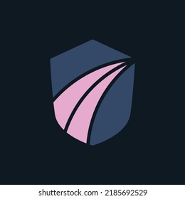 Blue and pink colored shield logo isolated on black background. Logo for security, safety, data, internet, computer, software, and company. 