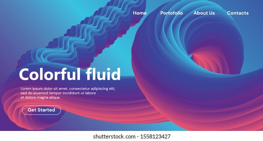 Blue Pink Colorful 3D Fluid Abstract Landing Page Design template, shape wave with gradient background