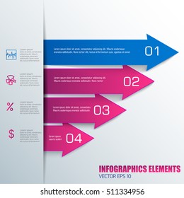 Blue and pink colors business infographics elements with horizontal arrows text fields flat vector illustration