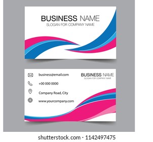 Blue, pink creative business card and name card, horizontal simple clean template vector design, layout in rectangle size. Flat Design Vector Illustration. Stationery Design. Business card vector.