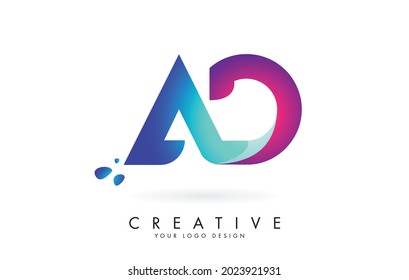 Blue and Pink creative letter AD a d Logo Design. Rounded Vector Letter of twisted Ribbon for Title, Header, Lettering, Logo and Corporate Identity. 
