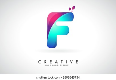 Blue and Pink creative letter F Logo Design with Dots. Friendly Corporate Entertainment, Media, Technology, Digital Business vector design with drops.
