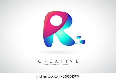 Blue and Pink creative letter R logo Design with Dots. Friendly Corporate Entertainment, Media, Technology, Digital Business vector design with drops. 