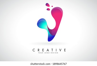 Letra creativa azul y rosa V logo Diseño con puntos. Entretenimiento corporativo amigable, medios, tecnología, diseño vectorial Digital Business con caídas.