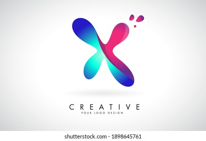 Blue and Pink creative letter X logo Design with Dots. Friendly Corporate Entertainment, Media, Technology, Digital Business vector design with drops. 