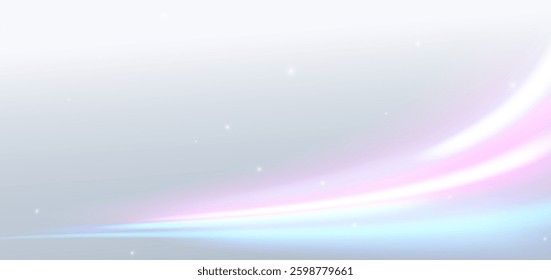 Blue and pink curved ray on grey background. Technology futuristic data ditigal concept. Vector illustration