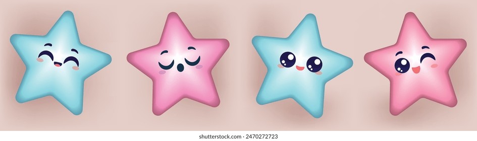 blue and pink cute star decals character sticker stars kids room wall decor elements