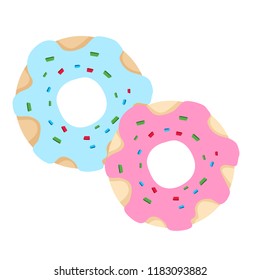 Blue and pink donuts. Vector illustration isolated on white background.