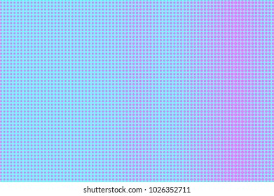 	
Blue pink dotted halftone. Contrast regular dotted gradient. Half tone vector background. Artificial texture. Pink dots on cyan backdrop. Modern pop art design template. Glitch halftone texture