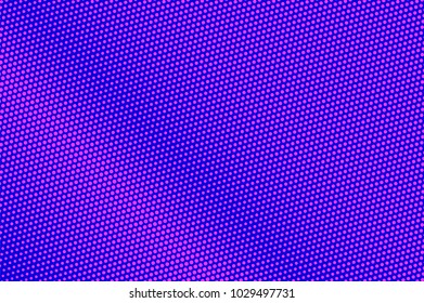 Blue pink dotted halftone. Diagonal smooth dotted gradient. Half tone vector background. Artificial texture. Pink dot on blue backdrop. Violet pop art design template. Glitch halftone texture