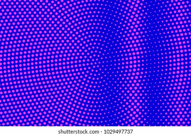 Blue pink dotted halftone. Round grungy dotted gradient. Half tone vector background. Artificial texture. Pink dot on blue backdrop. Violet pop art design template. Glitch halftone texture