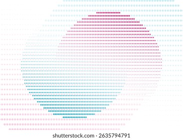 Blue and pink dotted linear circles abstract minimal tech background. Geometric halftone vector design