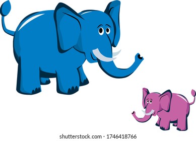 

blue and pink elephant on a white background