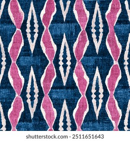 Blue and pink Ethnic Ikat seamless pattern.  Abstract Motif Ikat art. Ikat ethnic tribal, boho colors background art. Illustration for greeting cards, printing and other design project.