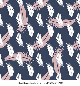 Blue and pink feathers seamless pattern