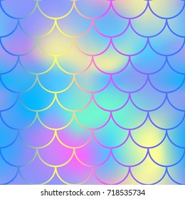 Blue pink fish scale pattern with colorful mesh vector background. Mermaid seamless pattern vector background. Mermaid seamless pattern. Aquatic surface design. Smooth color mesh. Neon fishscale