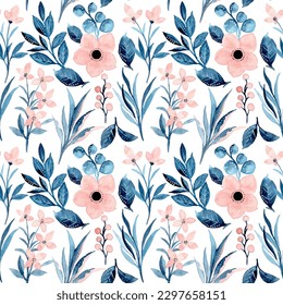 Blue pink floral watercolor pattern for background, fabric, textile, fashion, wallpaper, wedding, banner, sticker, decoration etc.