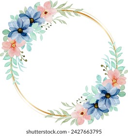 Corona de acuarela floral rosa azul para boda, cumpleaños, tarjeta, fondo, invitación, papel pintado, etiqueta engomada, decoración, etc.