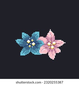 blue and pink flower in pixel art style