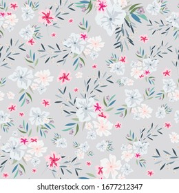 blue and pink flower seamless pattern