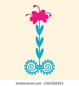 Blue and pink flower from suzani rug-home interior element. Cute flowers.Uzbekistan