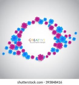 Blue and Pink flowers made a circle. Concept for graphic design
