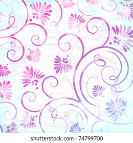 Blue and pink flowers. Vintage backdrop