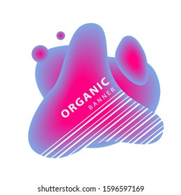 Blue and pink fluid blobs for card background. Dynamical forms, flowing liquid shapes, wavy line. Gradient color. Template for logo, flyer or presentation. Vector illustration