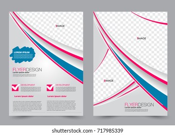 Blue and pink flyer design template. Brochure abstract background for business, education, presentation, advertisement. Corporate identity style concept. Editable vector illustration.