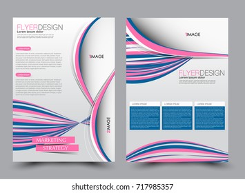 Blue and pink flyer design template. Brochure abstract background for business, education, presentation, advertisement. Corporate identity style concept. Editable vector illustration.