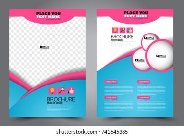 Blue And Pink Flyer Template Design. Brochure Abstract Background For Business, Education, Presentation, Advertisement. Corporate Identity Style Concept. Editable Vector Illustration.